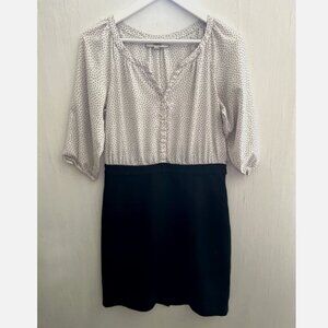 LOFT Black & White Polka Dot Dress Combo Blouson Blouse Pencil Petites Size 10P